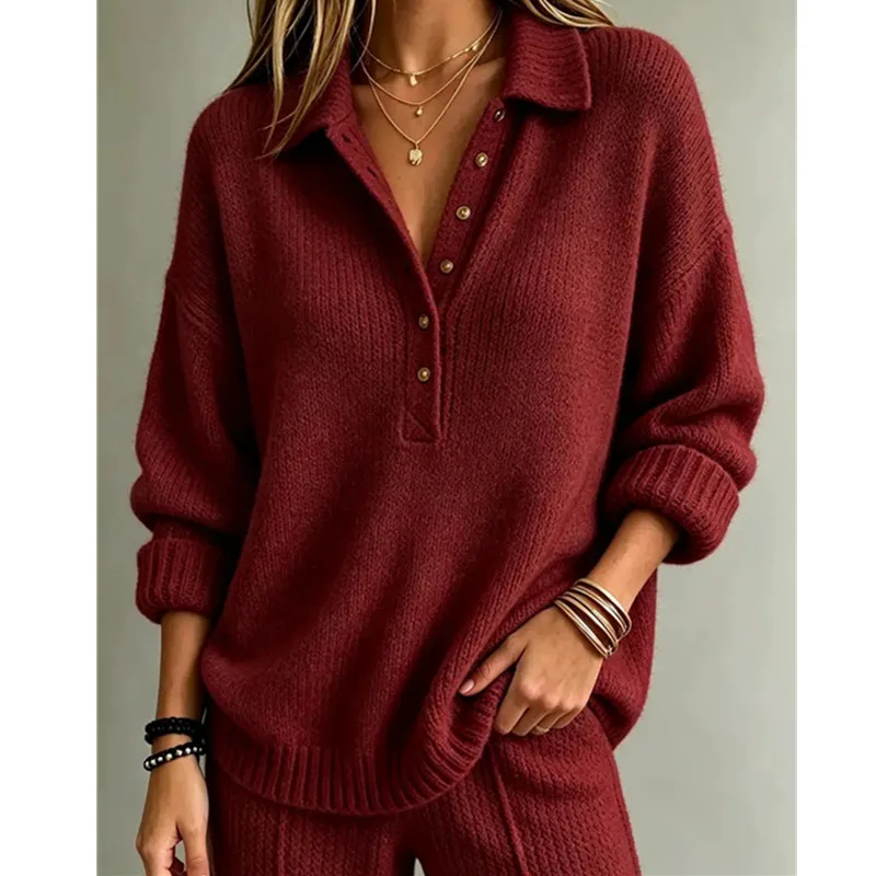 European American Lapel Sweater 2026 Autumn Winter New Long sleeved Knitted Sweaters Women's Loose Comfortable Solid Casual Top