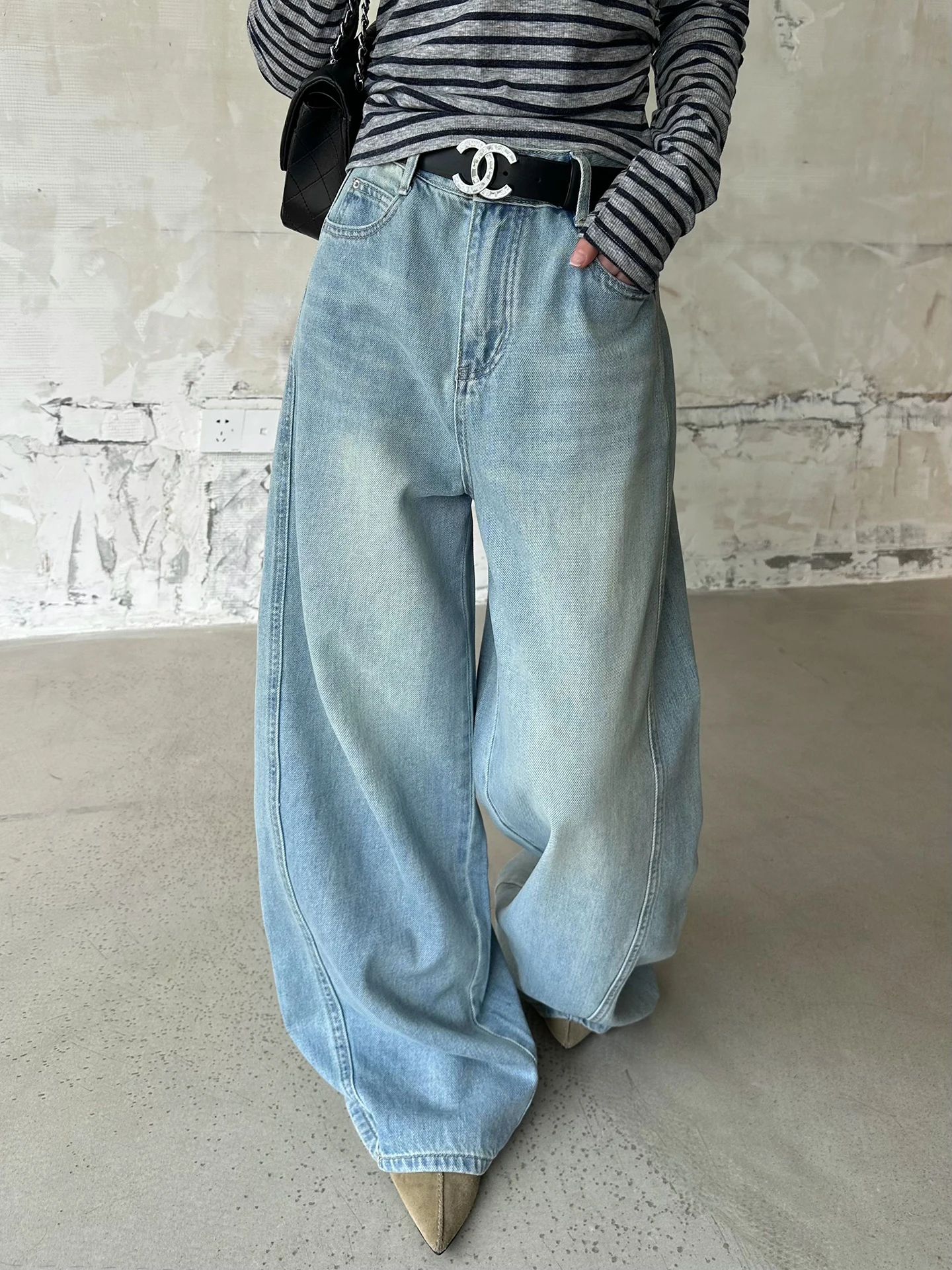 

High Waist Wide Leg Jeans Women's Straight Cut Floor Length Pants Comfortable Soft Cotton Denim Spring Commute Style Light Color