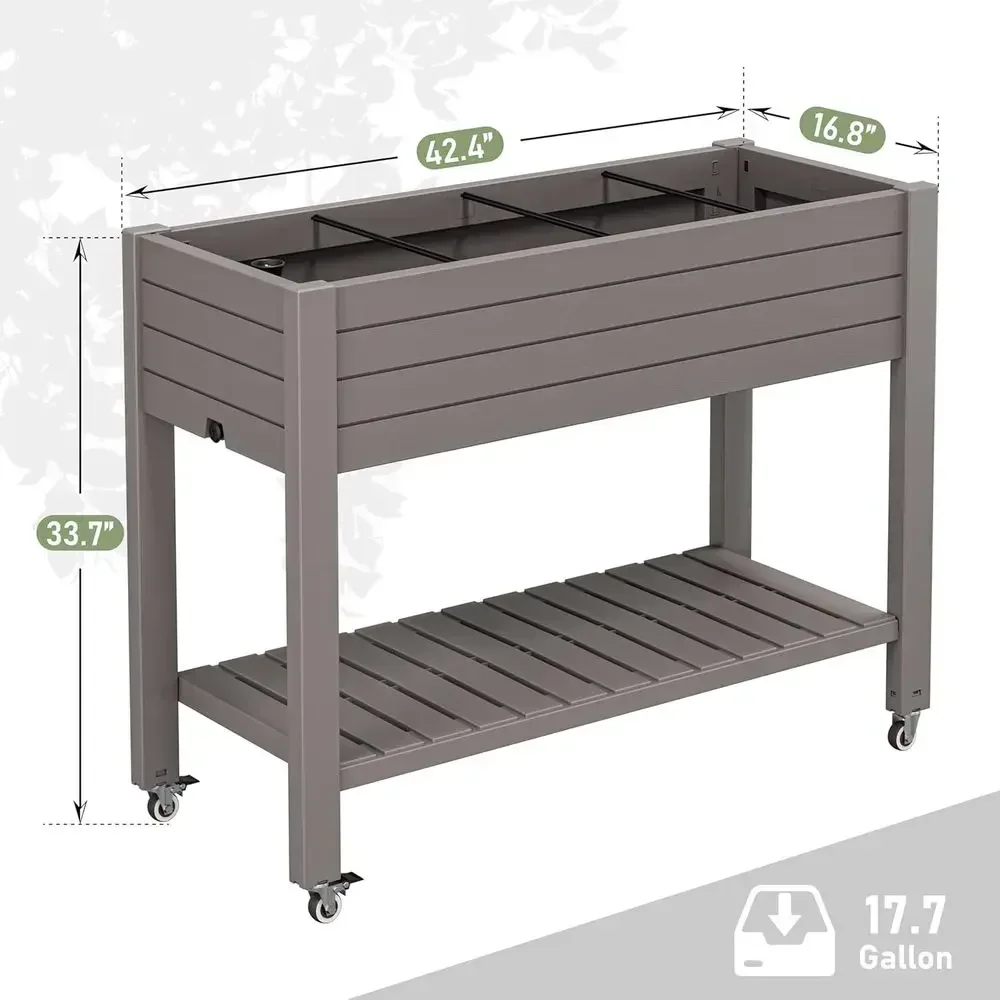 Portable Resin Herb Planter with Drainage and Storage, Gray, 33.7 Tall