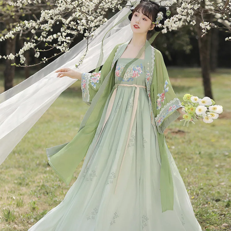 Conjunto hanfu feminino, roupa de dança clássica, traje antigo feminino, elegante bordado de fadas YJ66