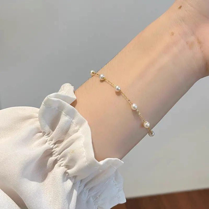 Real 18K Gold Natural Pearl Bracelet Au750 Full Sky Star Women's Bracelet Boutique Jewelry Birthday Wedding Gift  S514