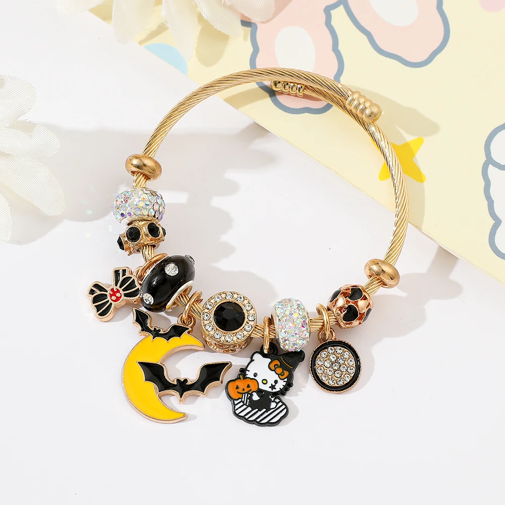 Sanrio Anime Cartoon HelloKitty Bracelet Fashion KT Cat Pendant Accessories  Moissanite Halloween Gifts Kitty Bracelet