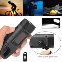 Portable LED Flashlight Hand Crank Dynamo Torch Lantern Solar Powered Flashlight for Outdoor Camping Mountaineering