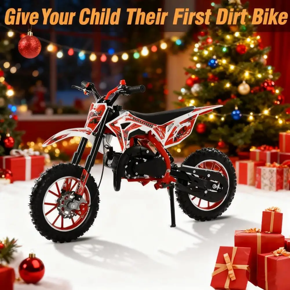 49cc 2-Stroke Dirt Bike For Kids, Gas Power Motocross, Pocket Motorbike With Front Rear Disc Brakes, Racing Max Speed 25 MPH,Red