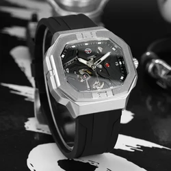 NEW Forsining Relojes Montre Mens Skeleton Automatic Self Wind Mechanical Movement Watch Luminous Silicone Band Wrist Watch