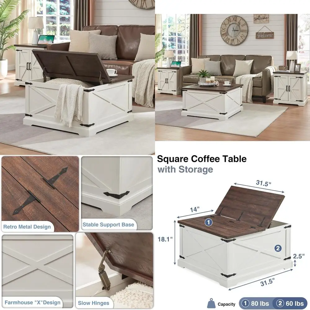 Rustic Wood Coffee Table with Lift Top Storage, Large Hidden Space for Rustic Living Room Decor