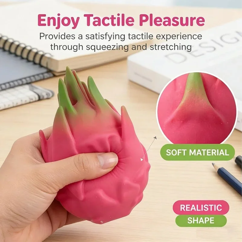 Dragon Fruit/Peach/Orange/Durian/Mango/Banana /Strawberry Squishy, Soft Squeeze Stress Relief Fidget Toy for Office Home - Detail 1