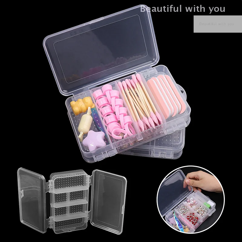 Double-Layer 10 Grids Nail Art Organizer Box Storage Tool Rectangle Plastic Storage Box Beads Clips Container Manicure Salon