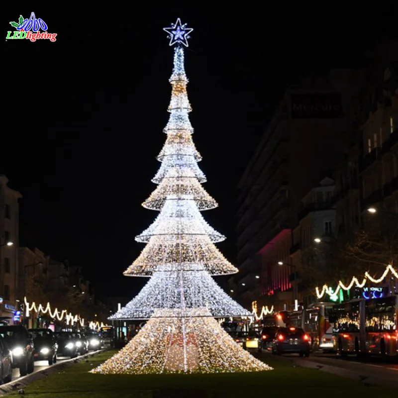 Customized. new designed 6M 12M 20m large outdoor white metal led lighted 3D cone trees