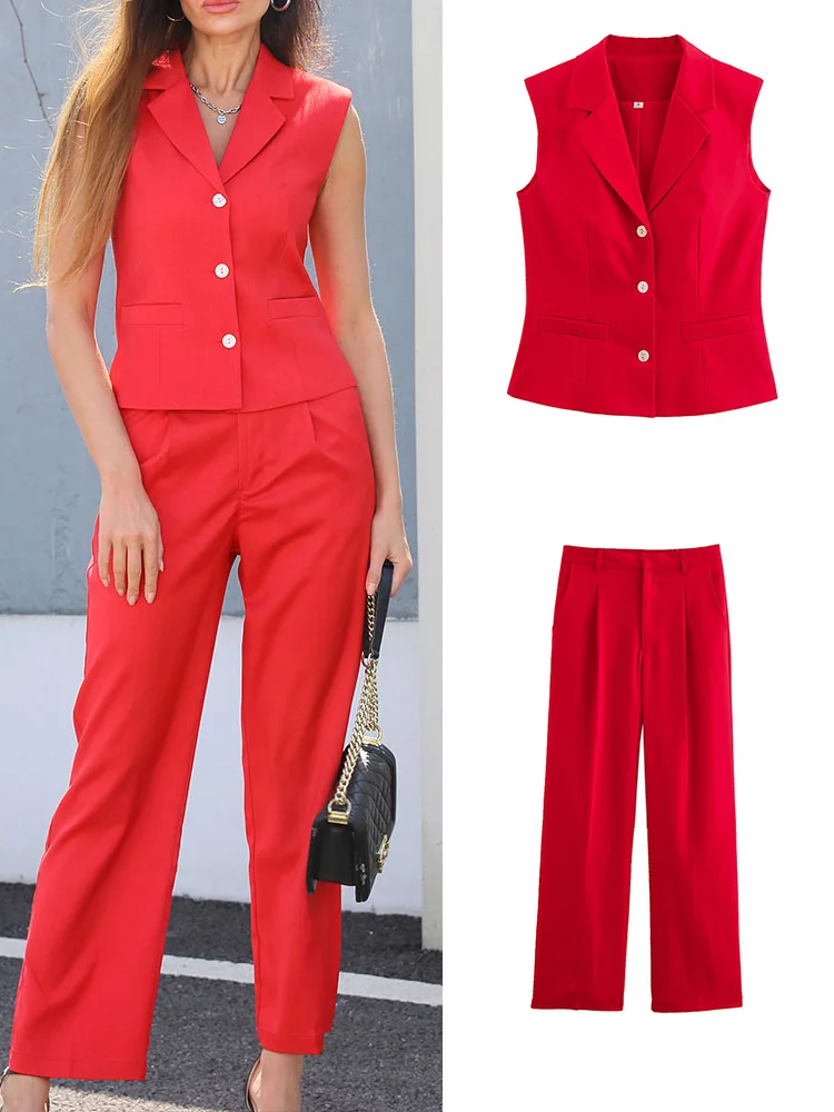 

Women Summer 2-Pieces Sets 2025 Casual Solid Vests Coats and Straight Pants Female Elegant Street Two Suits Clothing