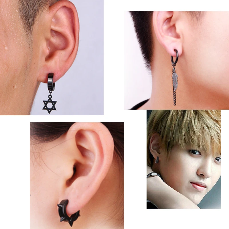 New Popular 1 piece Stainless Steel Painless Ear Clip Earrings For Men/Women Punk Black Non Piercing Fake Earrings Jewelry Gifts