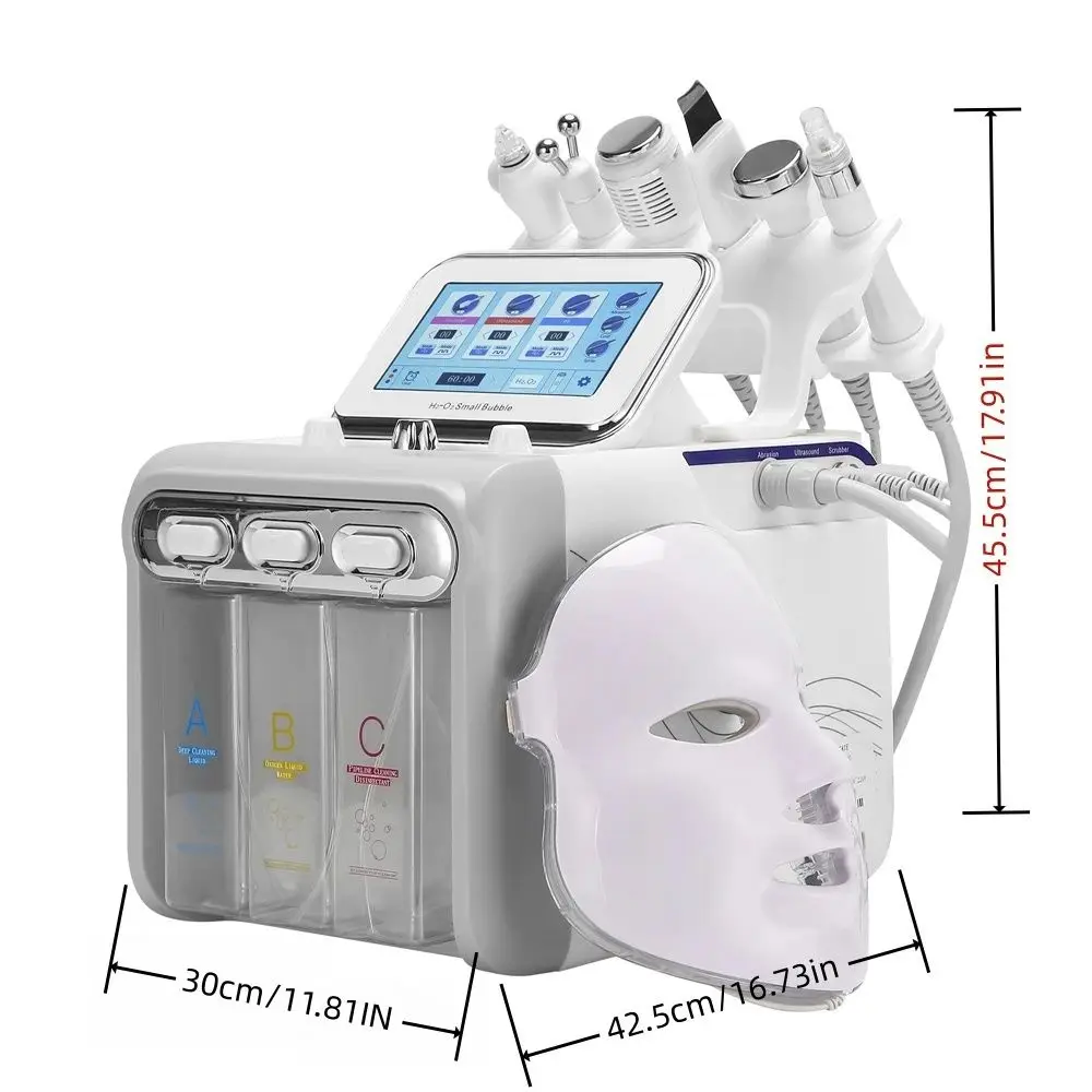 New Arrival! Multifunction skin care device 7 in 1 anti aging small bubble H2O2 hydrogen oxygen jet beauty machine with Led Mask