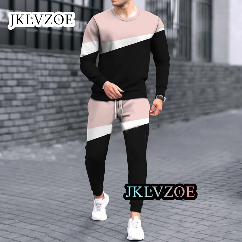 Men Sport Tracksuit 2-piece Outfit Casual Streetwear For Male Jogging Sportwear Stripe 3D Print Suit Oversize Sets Gym Clothes