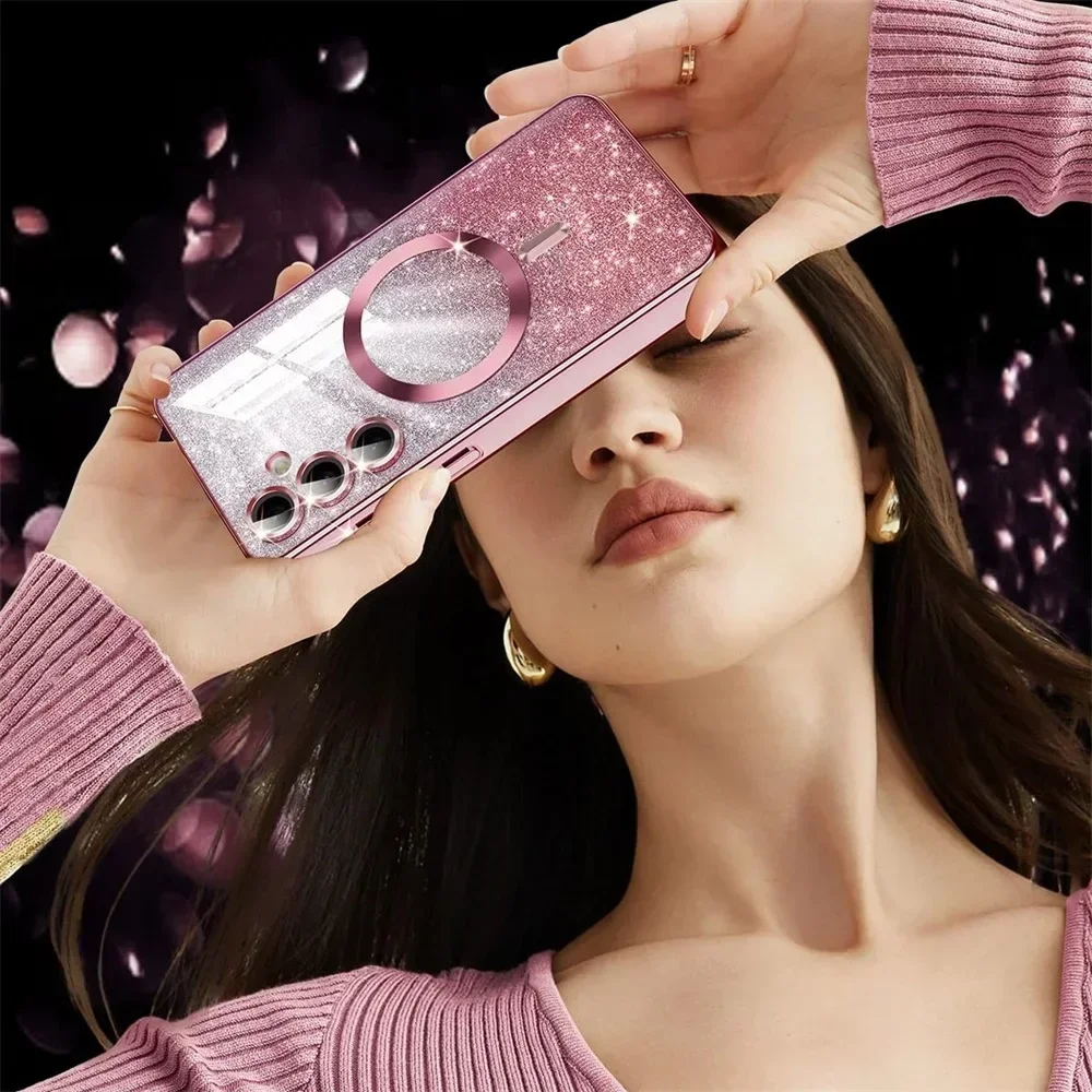 Glitter Case For Samsung Galaxy S26 S24 FE S25 Ultra S23 S22 S20 S21 Plus A17 A36 A16 Wireless Charging Magnetic TPU Soft Cover
