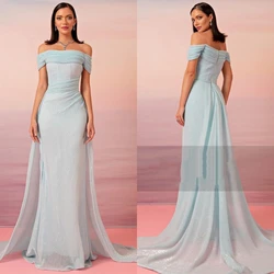 Customized  Evening Jersey Draped Graduation A-line Off-the-shoulder Bespoke Occasion Gown Long Dresses Saudi Arabia