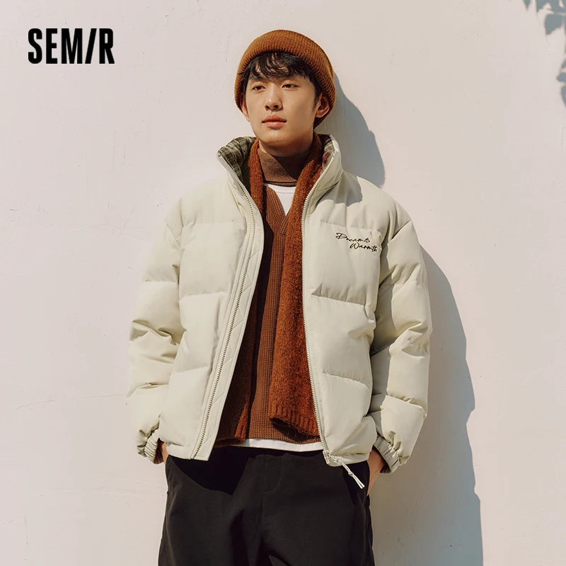 Semir Men Down Jacket 90 Percent Down Fill Plaid Loose Fit Stand Collar Modern Style 2026 New Winter Daily Wear