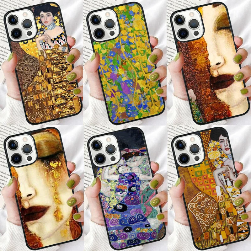 The Kiss Gustav Klimt Painting Phone Case For iPhone 16 15 14 plus XR XS 11 12 13 Pro max Bumper Shell Cover coque