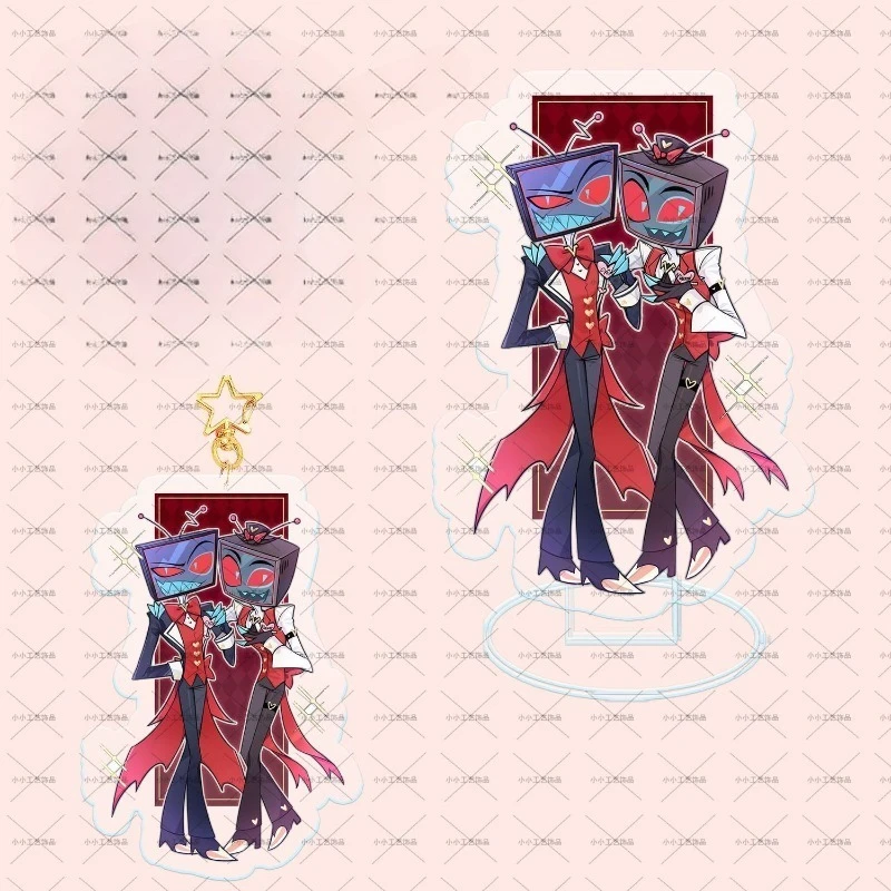 Hazbin Hotel Acrylic Stand Keychain Vox Valentino Vees VoxVal Anime Collectible Merch Display Cabinet Showcase Comic Con Item