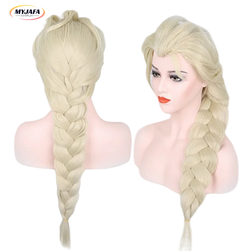 Elsa Cosplay Pruik Koningin Prinses Lange Braid Hittebestendige Synthetisch Haar Volwassen Vrouwen Halloween Party Anime Cosplay Pruiken + Wigcap