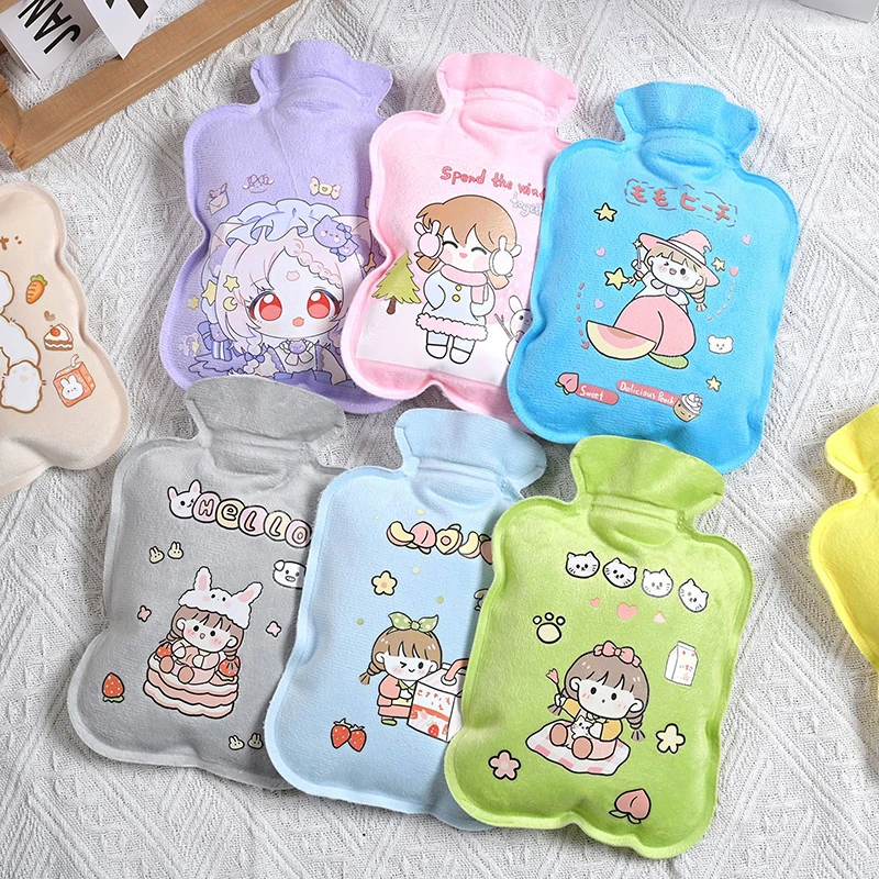 Tummy Warmers Hot Water Bottle Rubber Bag Cute Cartoon Warm Relaxing Safe Heat Cold Plush Cloth Hot Water Bag