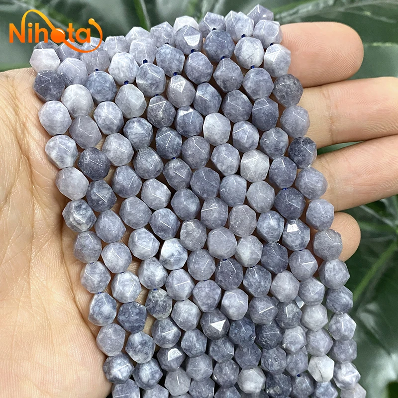 Faceted Natural Gray Chalcedony Loose Spacer Beads for Accessories Making Jewelry Diy Bracelet Necklace Earrings 15\