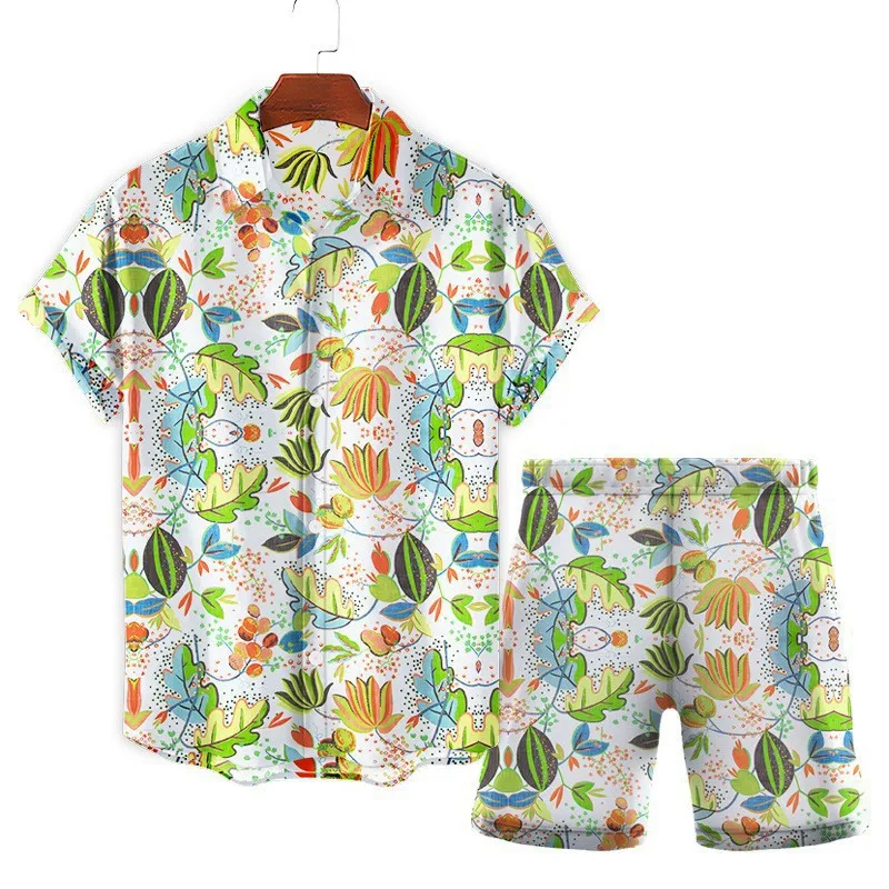 Plant Leaves 3D Print Men Shirt Sets Fashion Short Sleeve Shirt Oversized Casual Beach Shorts Streetwear Hawaiian Suits Clothes