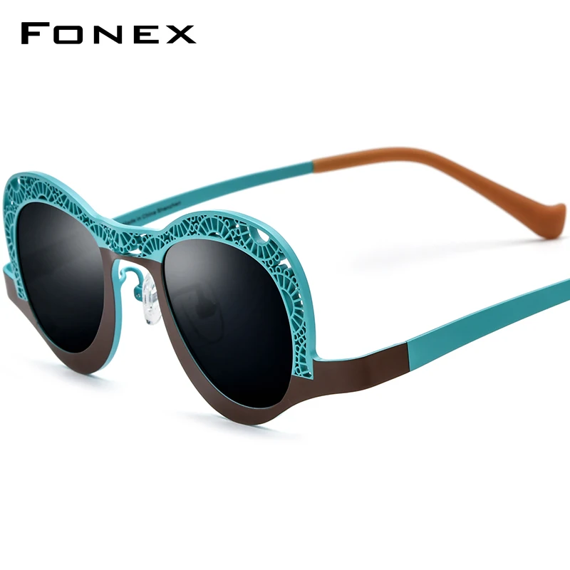 

FONEX Pure Titanium Polarized Sunglasses Women 2024 New Colorful Retro Fashion Cat Eye Sun Glasses for Men UV400 Shades F85826T