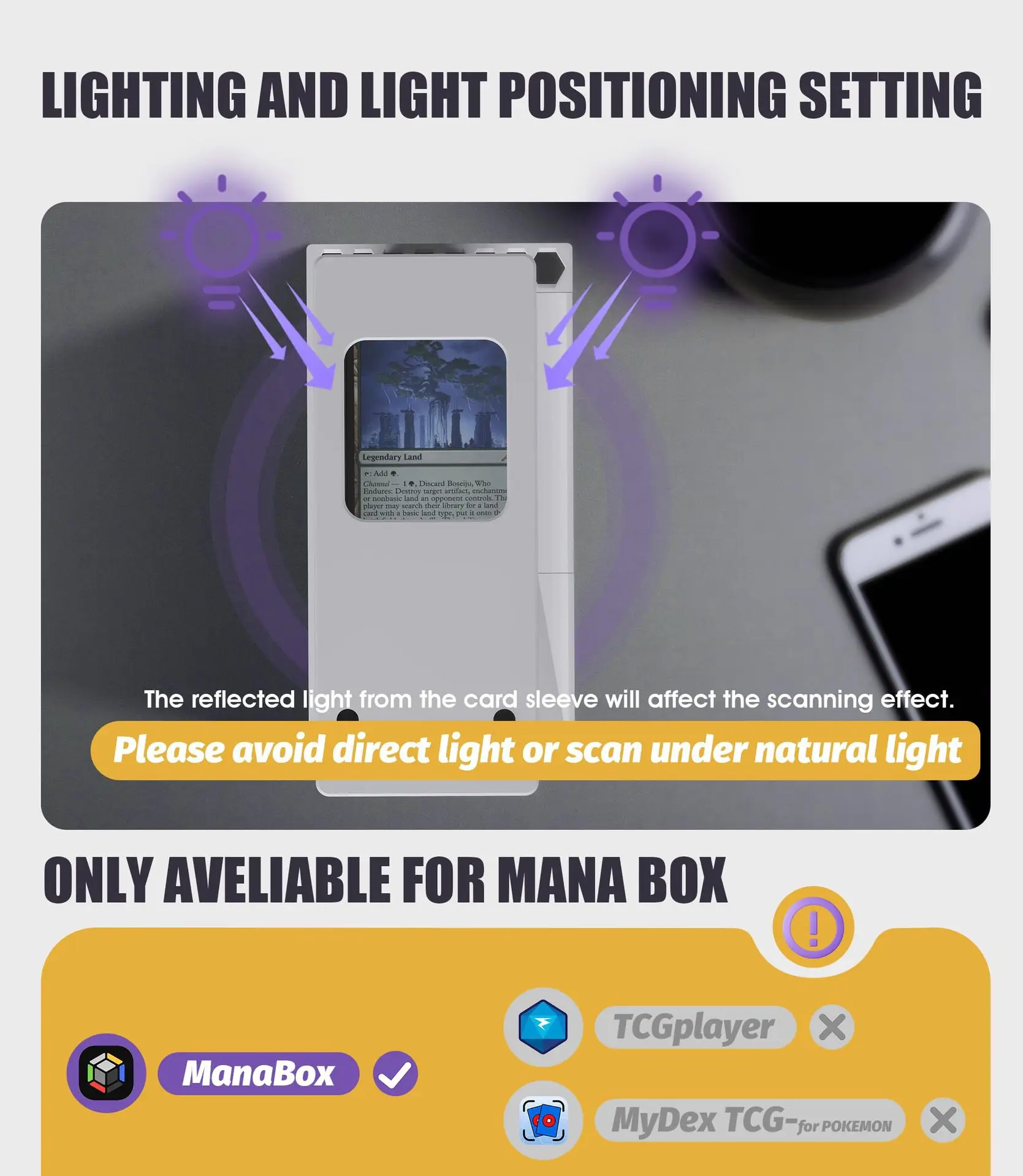 AQzxdc カードスキャナー電話ホルダー Manabox カードクイックスキャナースキャンスタンド標準サイズのトレーディングカード用引き出し式カードスロット付き