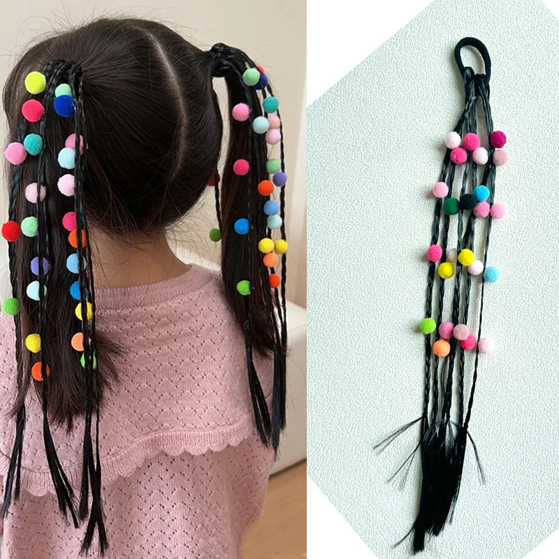 1PC Girls Color Ball Wigs Ponytail Headbands Rubber Bands Hair Bands Headwear Kids Lovely Hair Accessories Hair Ornament