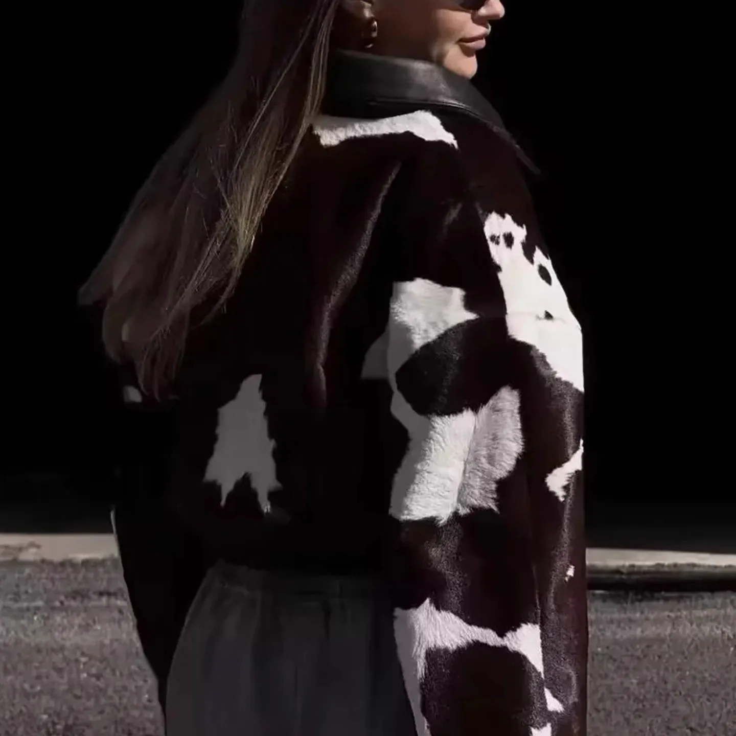 Faionable ort مطبوعة البقرة نمط Jaet المرأة الخريف 2025 وصول جديد Ele Personali الأمريكية Sle معطف فضفاض صالح #3