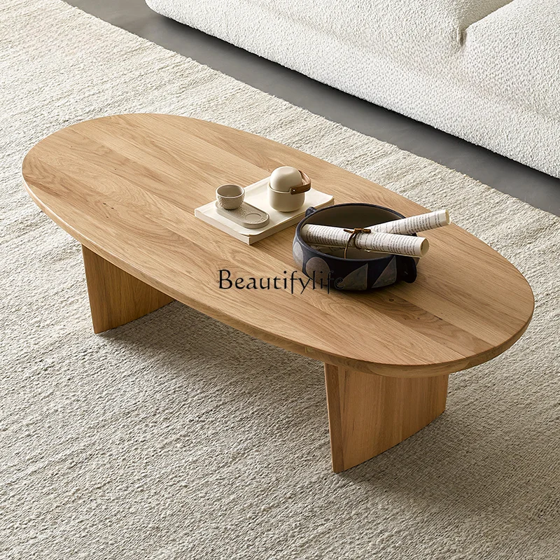 

Imported White Oak Solid Wood Tea Table Oval Living Room Tea Table Nordic Style Simple Modern