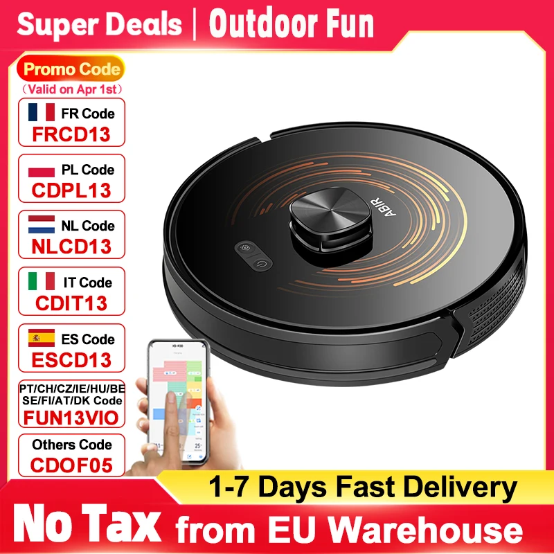 Robot aspirateur ABIR X9, Lidar Laser, aspiration 6500pa, nettoyage UV, carte multi-étages, zone restrée par application, vadrouille sèche et humide pour maison intelligente