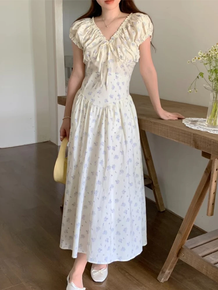 กระโปรงยาวทรงเข้ารูปผูกเอว ลายดอกไม้สไตล์เกาหลี สำหรับผู้หญิง รุ่น Chic Summer Floral Print Dr