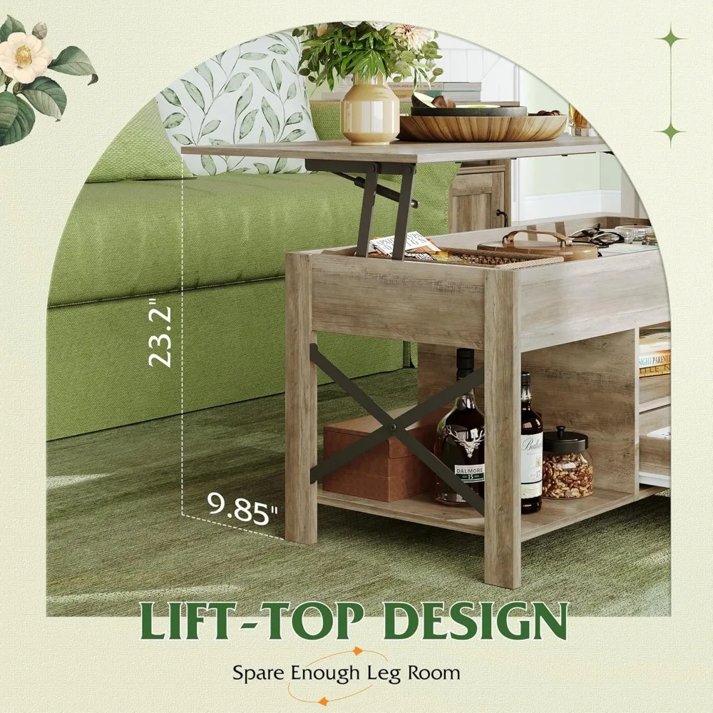 Mesa de centro de madeira com gavetas de armazenamento e compartimento oculto, mesa central superior elevatória de 39 polegadas para sala de estar