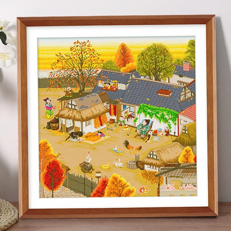 

Весенние китайские штампованные наборы для вышивки крестом, осень в пригородной сельской местности, рукоделие, холст для рисования, нитки для вышивания