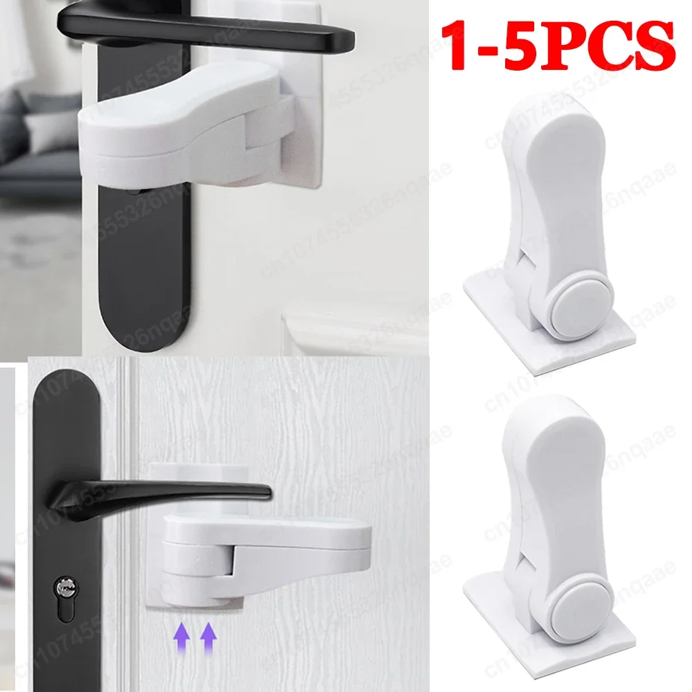 

1-5PCS Universal Door Lever Lock Baby Safety Lock Rotation Self Adhesive Door Security Latch Cat and Dog Window Door Handle Lock