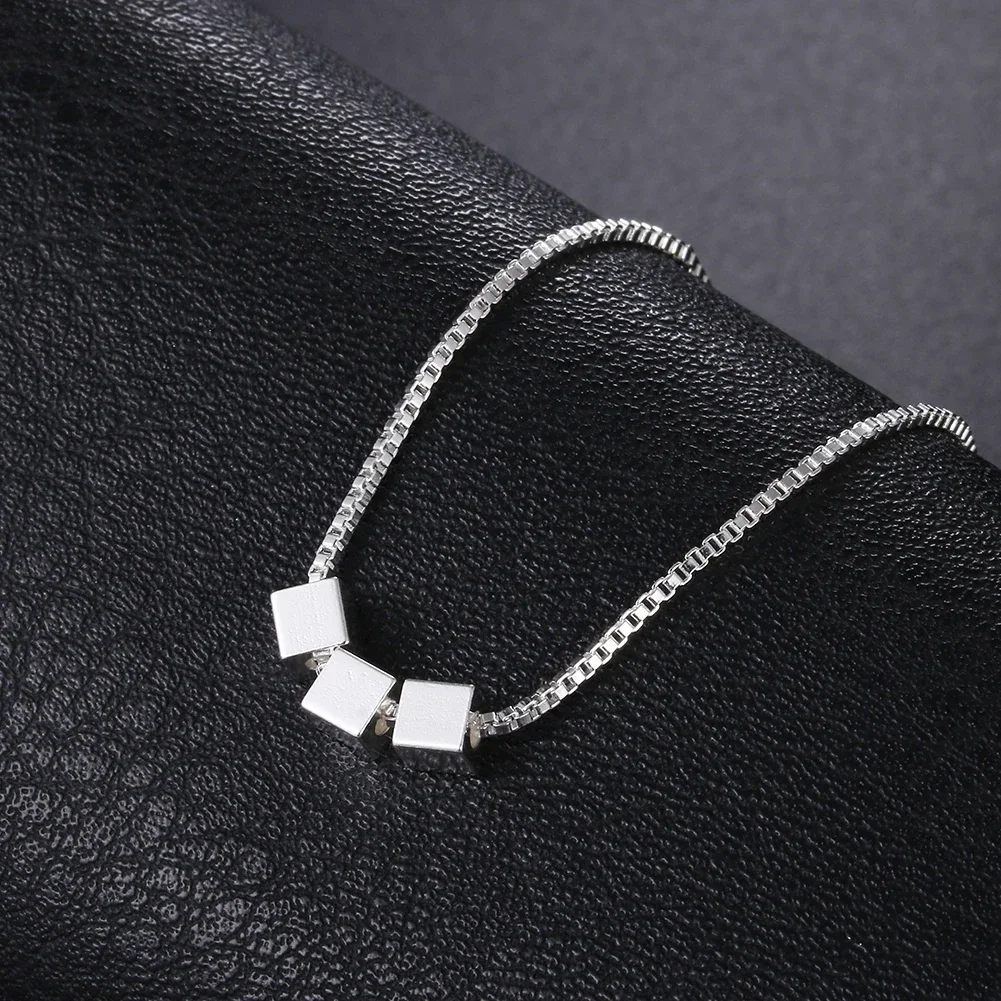 

925 Sterling Silver Necklace Box Chain Simple Square Cube Triangle Pendant for Women Fashion Party Wedding Accessories Jewelry