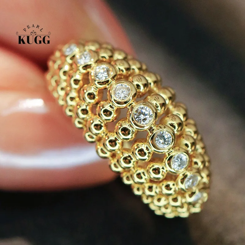 

KUGG 100% 18K Yellow Gold Rings Fine Jewelry Luxury Fashion Design Real Natural Diamond Cocktail Ring for Women Wedding Party