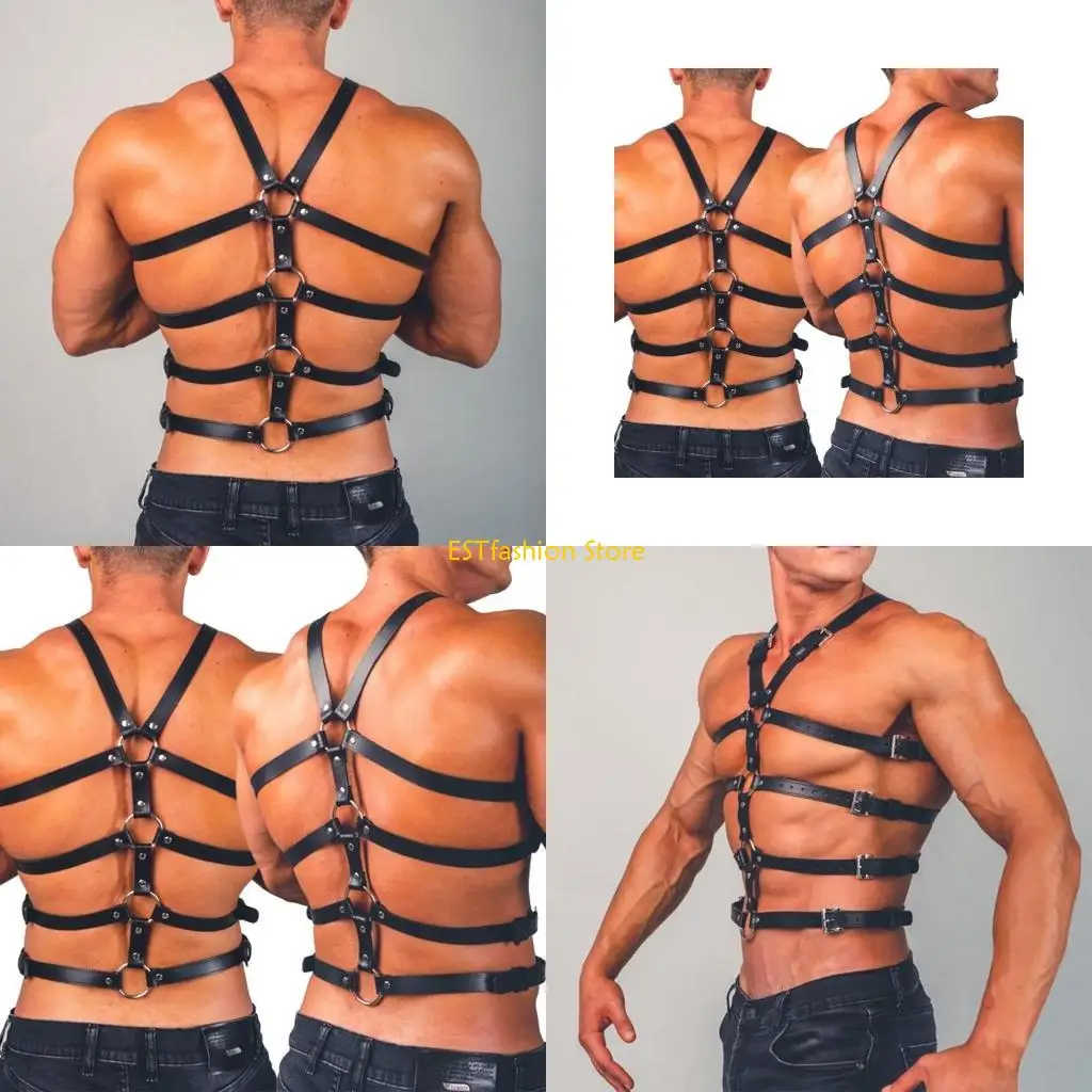 

Y5GC Men Suspenders Harness, Black PU Leather for Men Fashion Punk Belt Adjustable Chest Lingerie Belt Harness
