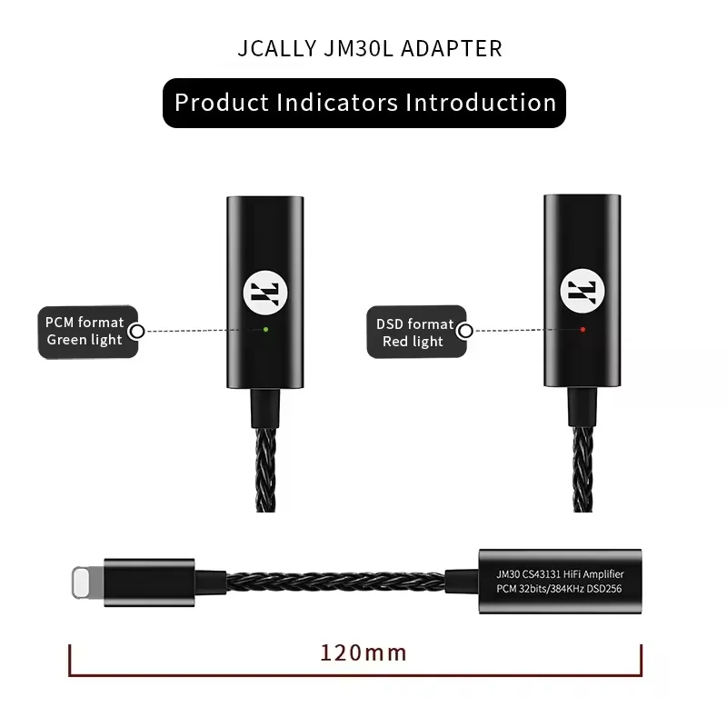 JCALLY JM30L/JM30 Pro CS43131 HiFi DAC Amp Lightning Type C to 3.5mm Audio Adapter with Call Control 32bit 384kHz DSD256