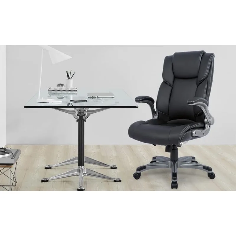 Leather Executive Office Chair- High Back Home Computer Desk Chair with Padded Flip-up Arms, Adjustable Tilt Lock