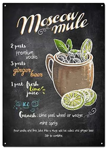 1pcs,Moscow Mule Metal Tin Signs, Drinks and Cocktails Colorfast Posters, Decorative Signs Wall Art Home Decor -  (20X30 cm