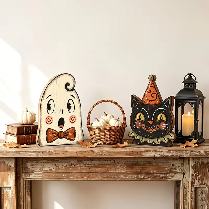 Halloween-Innendekoration, Vintage-Holzblöcke zur Regaldekoration, Einweihungsgeschenke – Detail 10