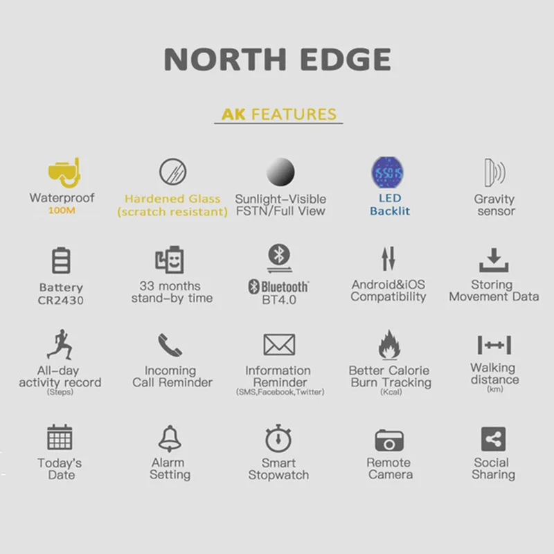 NORTH EDGE AK 100M Waterproof - Smartwatch Digital Watches For Men recension och pris