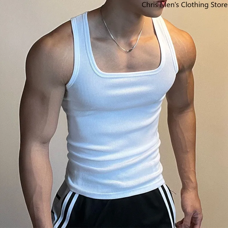 

Sports Fitness Absorbent Breathable Men's Tank Top High Quality Elastic Slim Men's Vest Simple Solid Color Base Shirt Gym Shirt