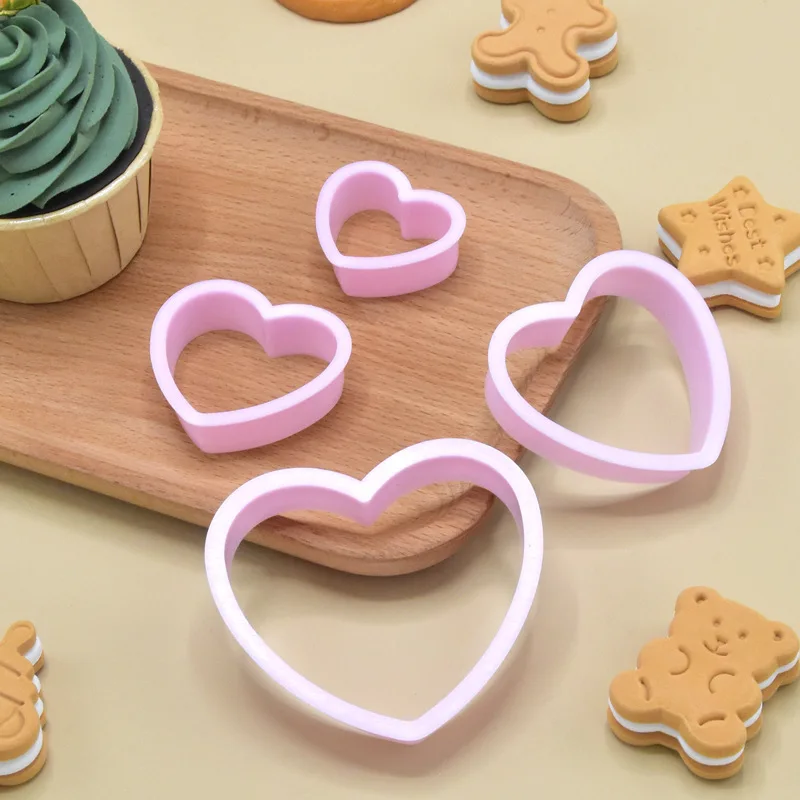 4Pcs/set Plastic Heart Shape Bread Mould Baking Tool Party Fondant Dessert Cake Decorating Tools Love Heart Cookie Cutter Mold