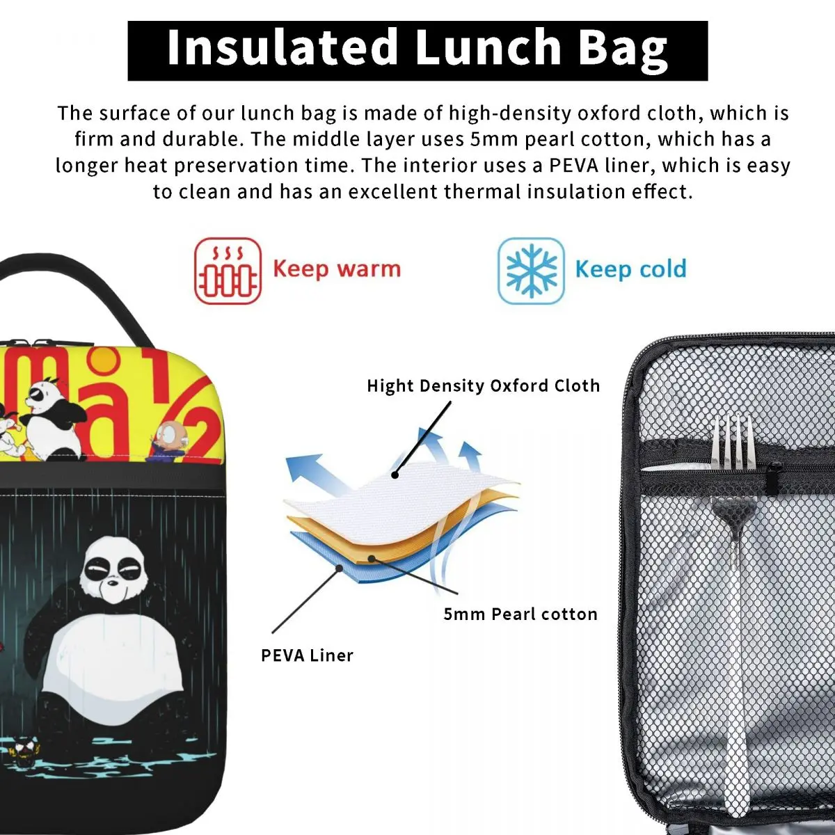 Ranma 12 1/2 Anime Insulated Lunch Bag Saotome Panda Storage Food Box Multifunction Thermal Cooler Bento Box School