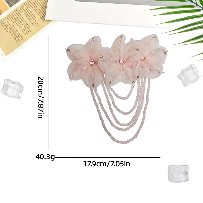 1 Stück Modische Perlenverzierung Blumen-Applikation Abnehmbare Quaste DIY Näh-Aufkleber Kristall-Chiffon Bühnenkleidung Schulterriemen – Detail 4