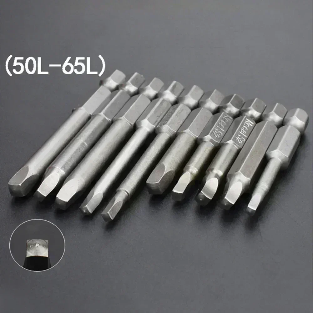 6Pcs SQ1-SQ5 Magnetic Screwdriver Bits 50mm Square Head Hex Shank Alloy Steel For Manual Electric Screwdriver Drill Tools