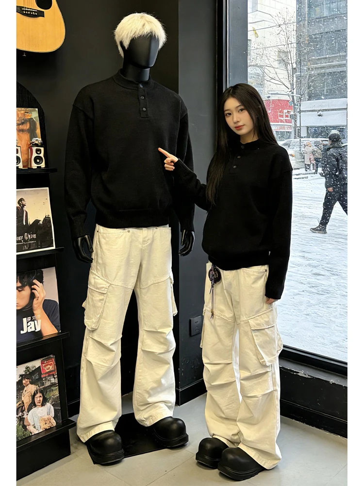 

Мужской вязаный свитер Bla American Retro с воротником Хенли, зимний, утепленный, для комфортного ношения, премиум-класса, базовый слой